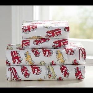 Pottery Barn Fire Truck Twin Organic Sheet Set